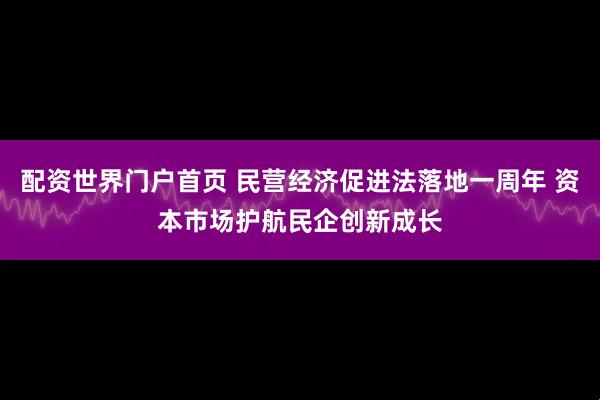 配资世界门户首页 民营经济促进法落地一周年 资本市场护航民企创新成长